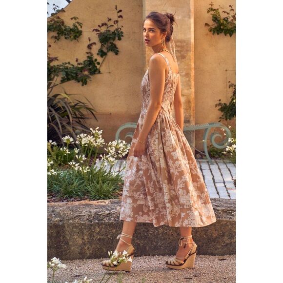 LoveShackFancy Majory Midi Dress in Espresso Foam Size 2 - Picture 1 of 9